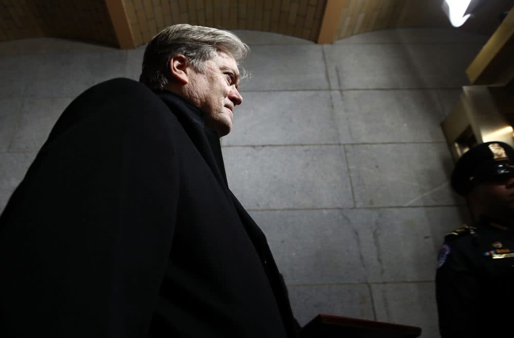Steve Bannon arrives before the presidential inauguration on the West Front of the U.S. Capitol on Jan. 20, 2017 in Washington. (Win McNamee/Getty Images)