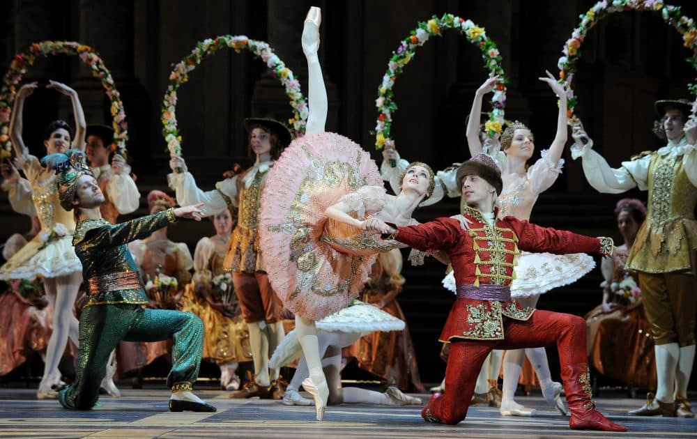 Russian dancer Svetlana Zakharova (center) and the Bolshoi ballet dancers perform during a rehearsal for a new production of Tchaikovsky's &quot;The Sleeping Beauty&quot; by Russian choreographer Yuri Grigorovich at the Bolshoi Theatre in Moscow on Nov. 16, 2011. (Natalia Kolesnikova/AFP/Getty Images)