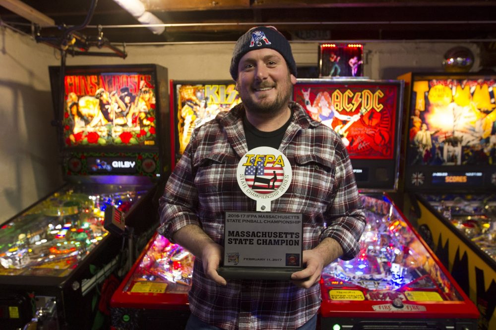Mitch Curtis took the title as the 2017 Massachusetts State Pinball champion. (Joe Difazio for WBUR)