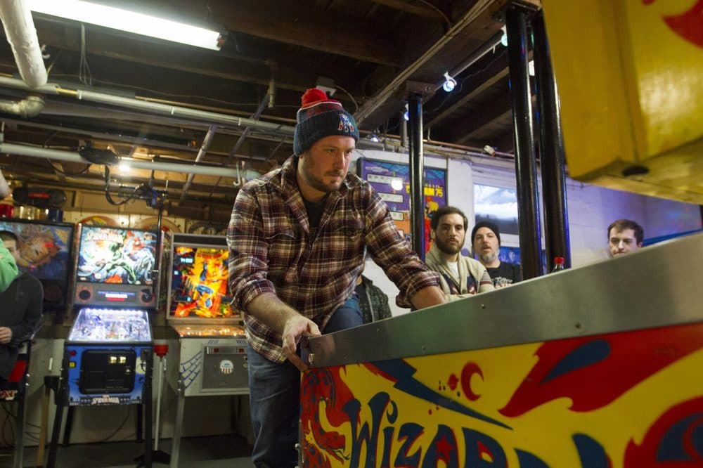 Mitch Curtis at the Wicked Pissa Pinball Pit (Joe Difazio for WBUR)