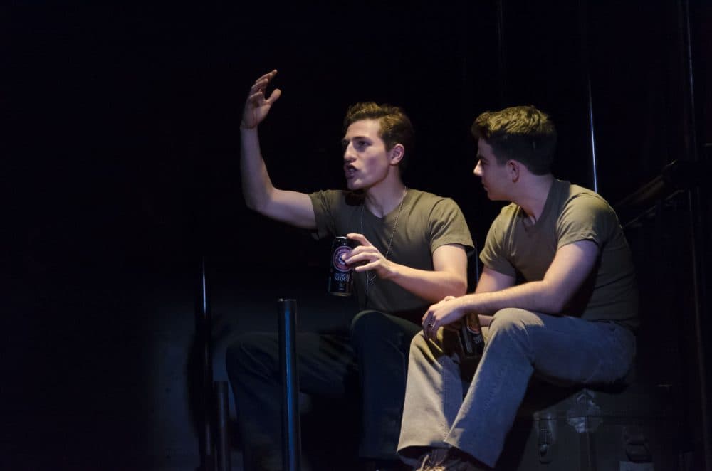 Conrad Sundqvist-Olmos as Young Dave and Ben Swimmer as Bobby. (Courtesy Kalman Zabarsky/Boston Playwrights’ Theatre)