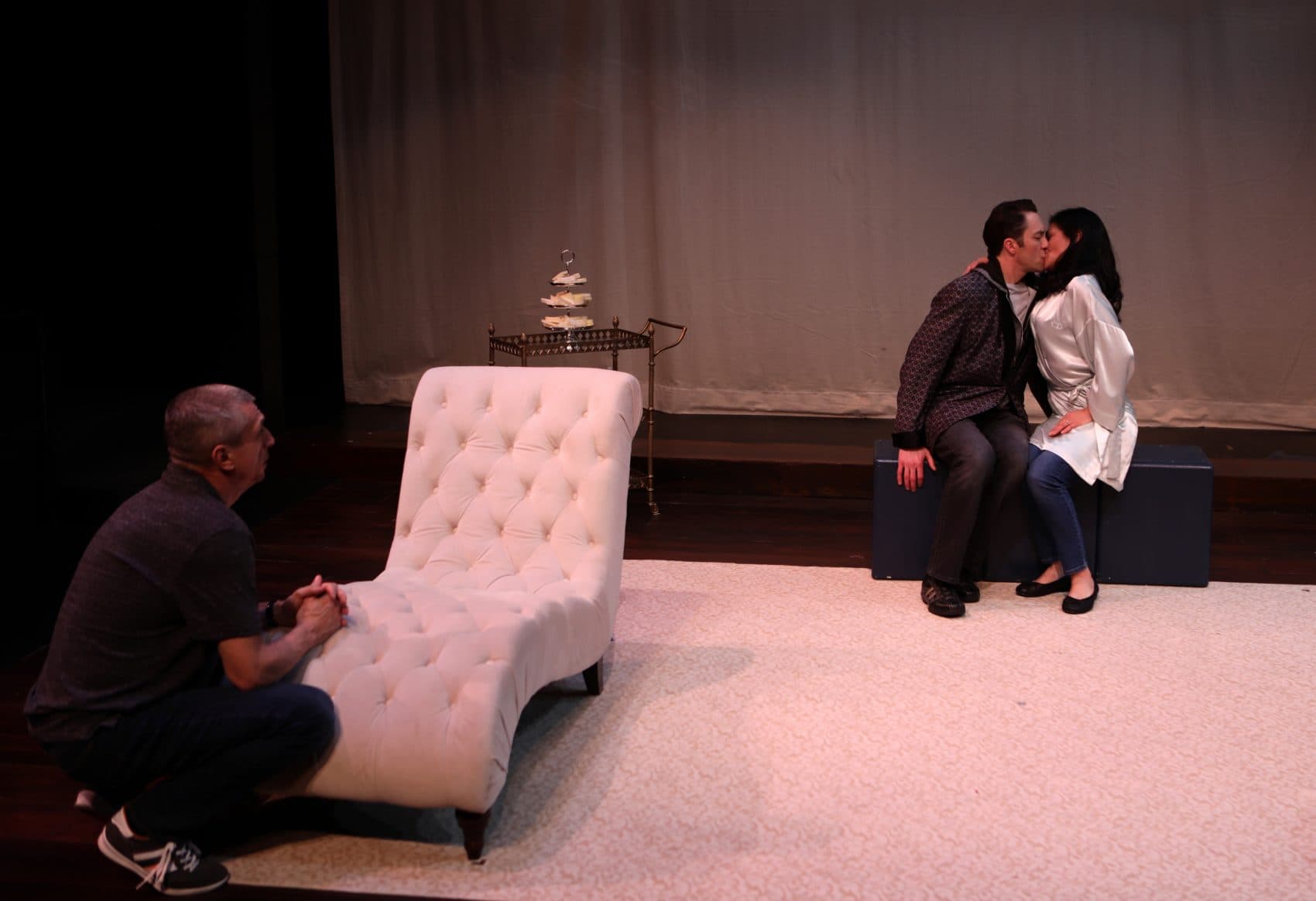 Will McGarrahan, Alexander Platt and Celeste Oliva in "Stage Kiss." (Courtesy Mark S. Howard/Lyric Stage Company)
