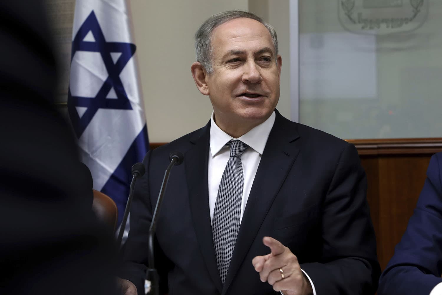 Israeli Prime Minister Benjamin Netanyahu chairs the weekly cabinet meeting in Jerusalem. (Gali Tibbon/AP)
