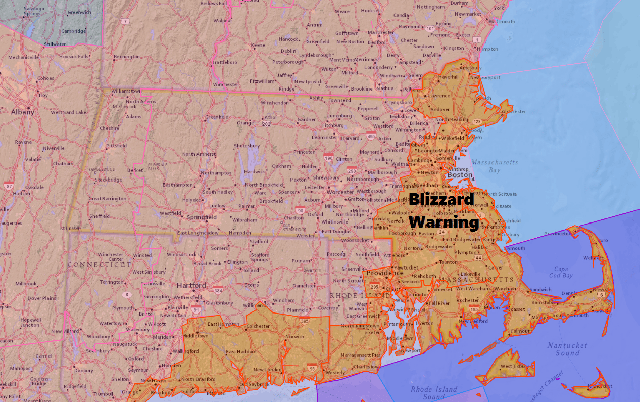 Blizzard warnings include Boston as of early afternoon Thursday (Dave Epstein/WBUR)