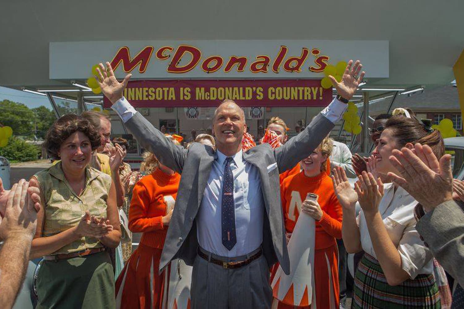 Michael Keaton (center) stars as McDonald's titan Ray Kroc in John Lee Hancock's new film, &quot;The Founder.&quot; (Courtesy the Weinstein Company)