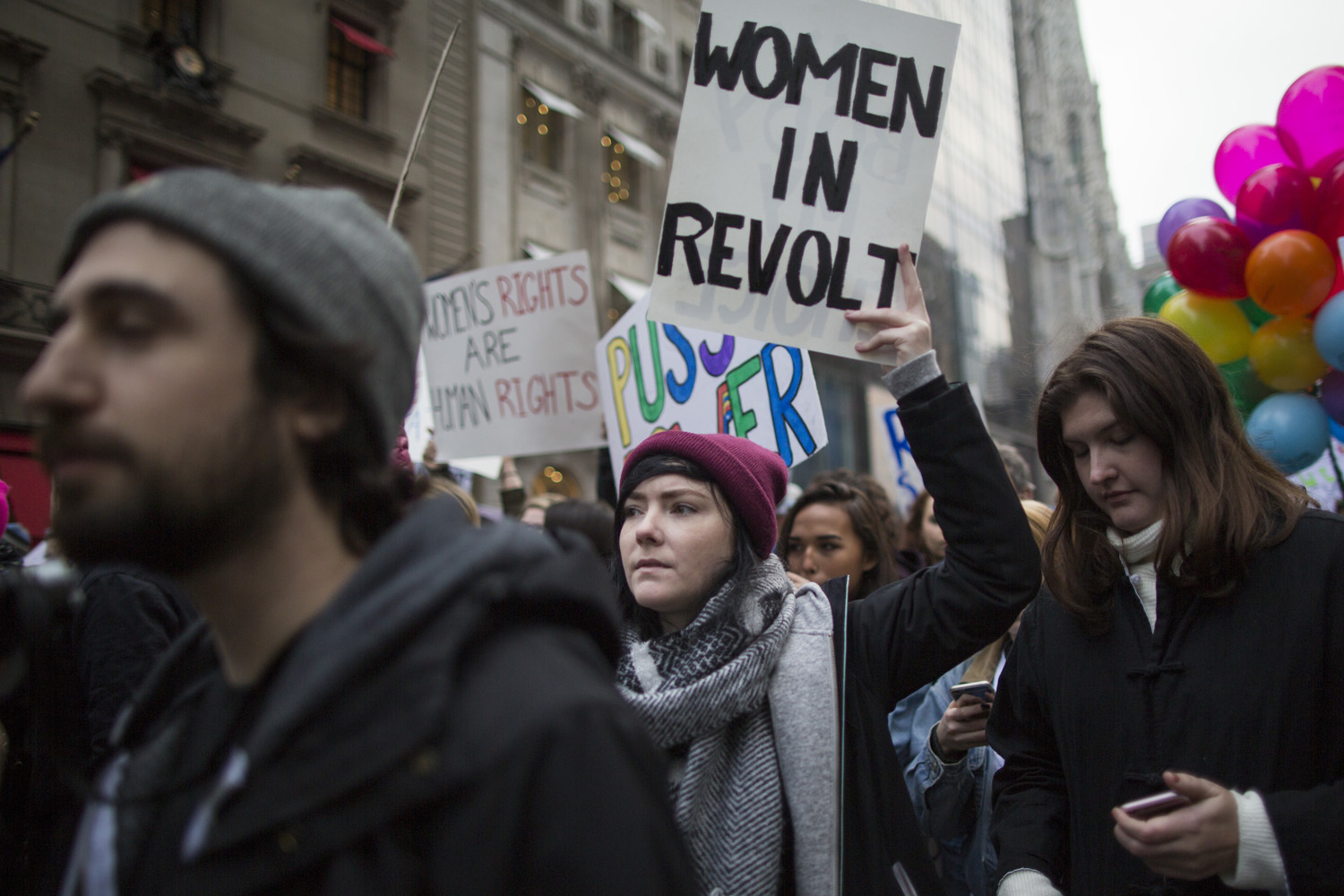 Demonstrators march up 5th Avenue during a women's march, Saturday, Jan. 21, 2017, in New York. (Mary Altaffer/AP)