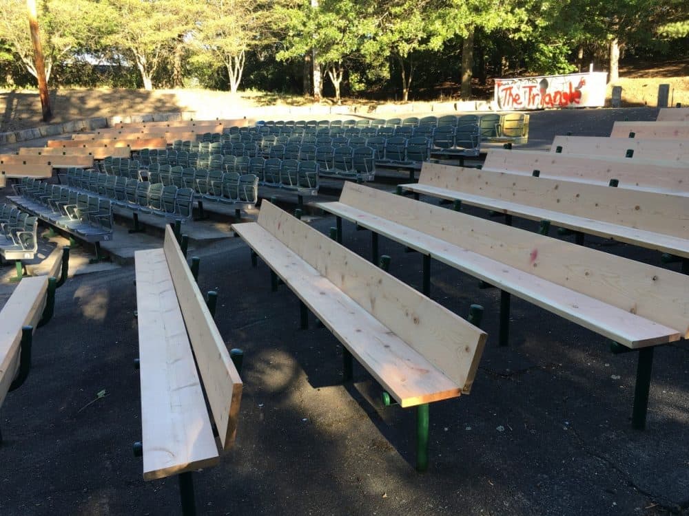 New benches at the Herter Park amphitheater during the start of renovation over the summer. (Courtesy Friends of Herter Park)