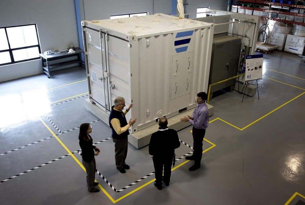 Ambri has constructed a 432-cell, 20-kilowatt-hour working prototype at their facility in Marlborough. (Robin Lubbock/WBUR)