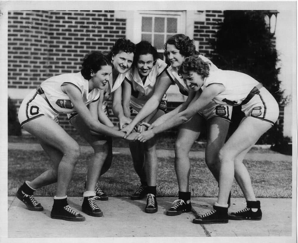 Members of the Oklahoma Presbyterian College Cardinals. From left to right: La Homa Lassiter, Ernestine Lampson, Lucille Thurman, Hazel Vickers, and Coral Workley. (Truby Studio, Durant, Okla.)