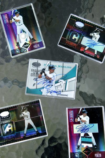 A few of Jerry Dworkin's Mike Piazza Marlins cards. (Christine Cotter, for The New York Times)