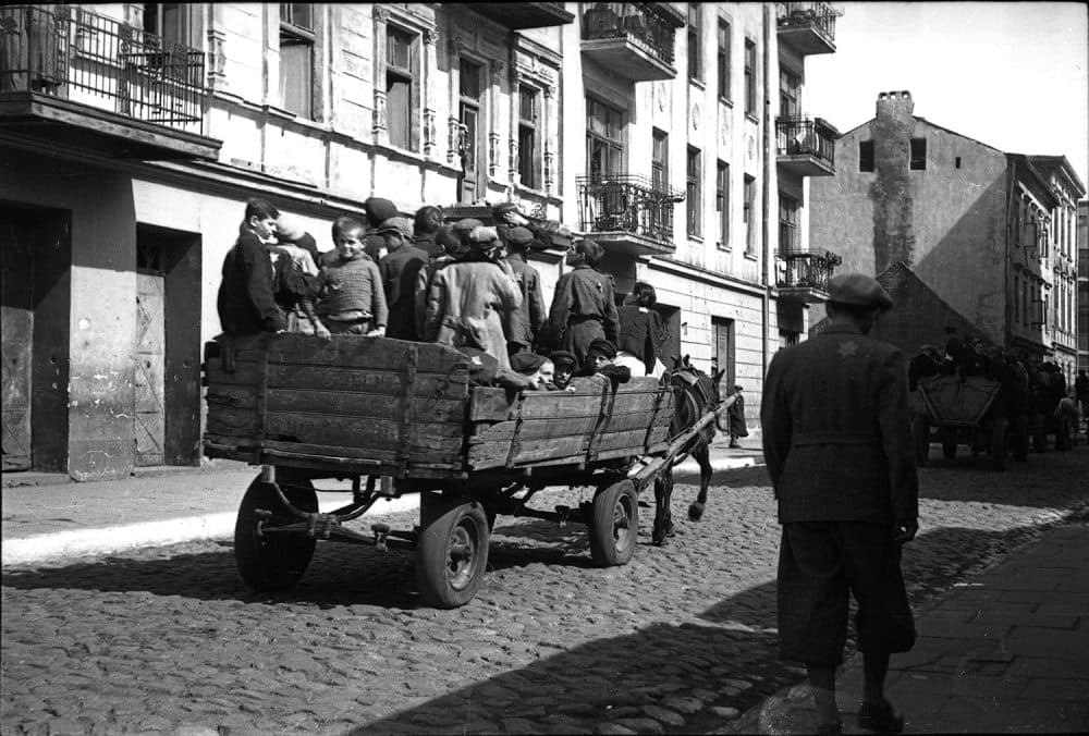 Henryk Ross photo of Lodz Ghetto children being transported to the Chelmo nad Nerem death camp, 1942. (Courtesy, Museum of Fine Arts, Boston)