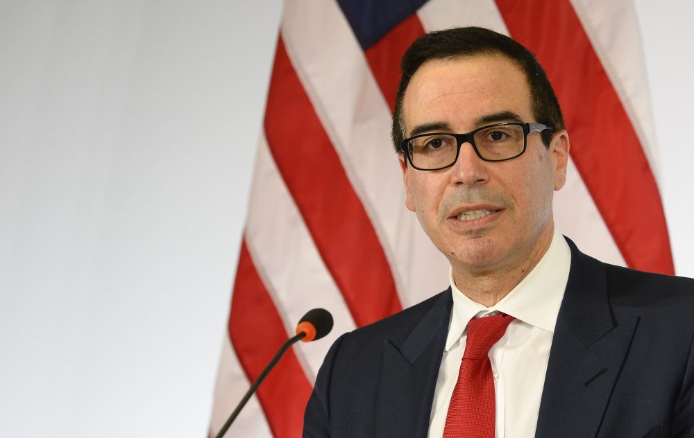 Secretary of the Treasury Steven Mnuchin speaks during a press conference at the G20 Finance Ministers and Central Bank Governors Meeting in Baden-Baden, southern Germany, on March 18, 2017. (Thomas Kienzle/AFP/Getty Images)