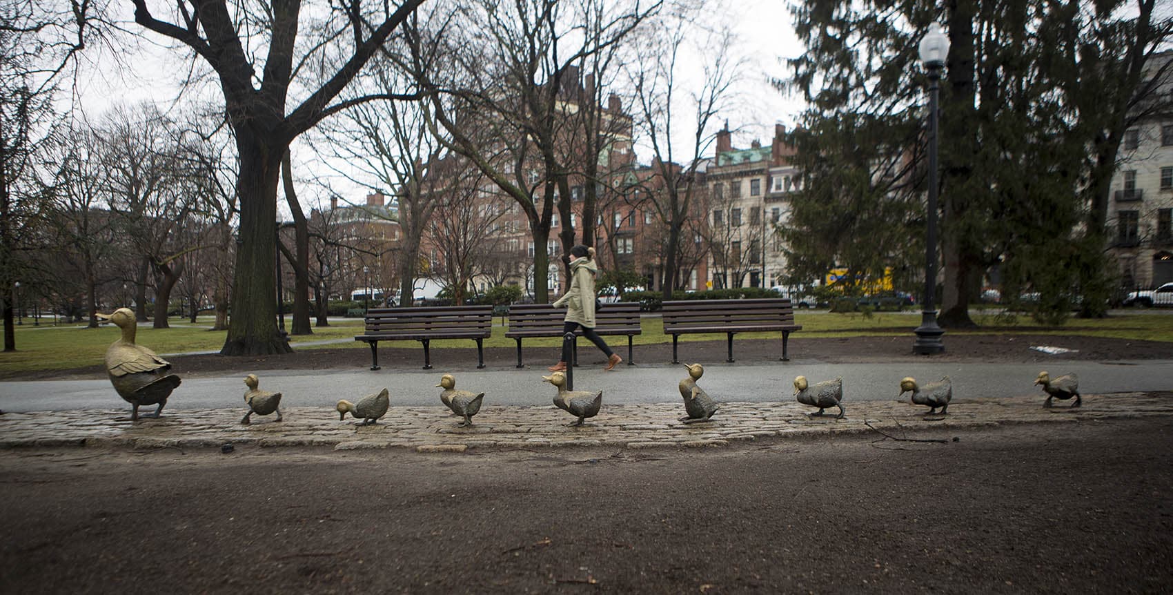 The &quot;Make Way For Ducklings&quot; sculpture in the Public Garden in Boston. (Jesse Costa/WBUR)