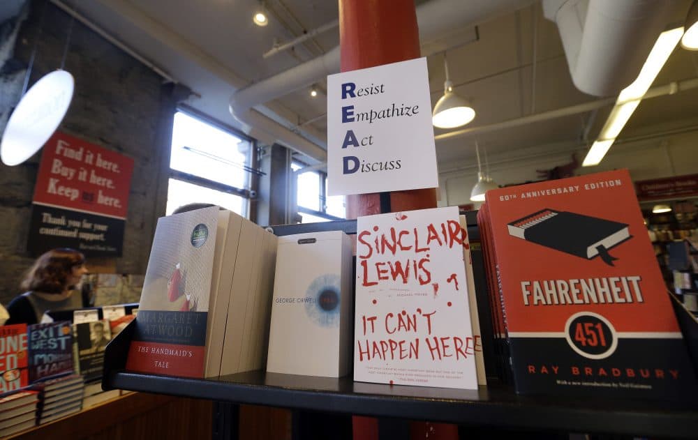 Books on display at the Harvard Book Store in Cambridge on Thursday, March 9, 2017. (Elise Amendola/AP)