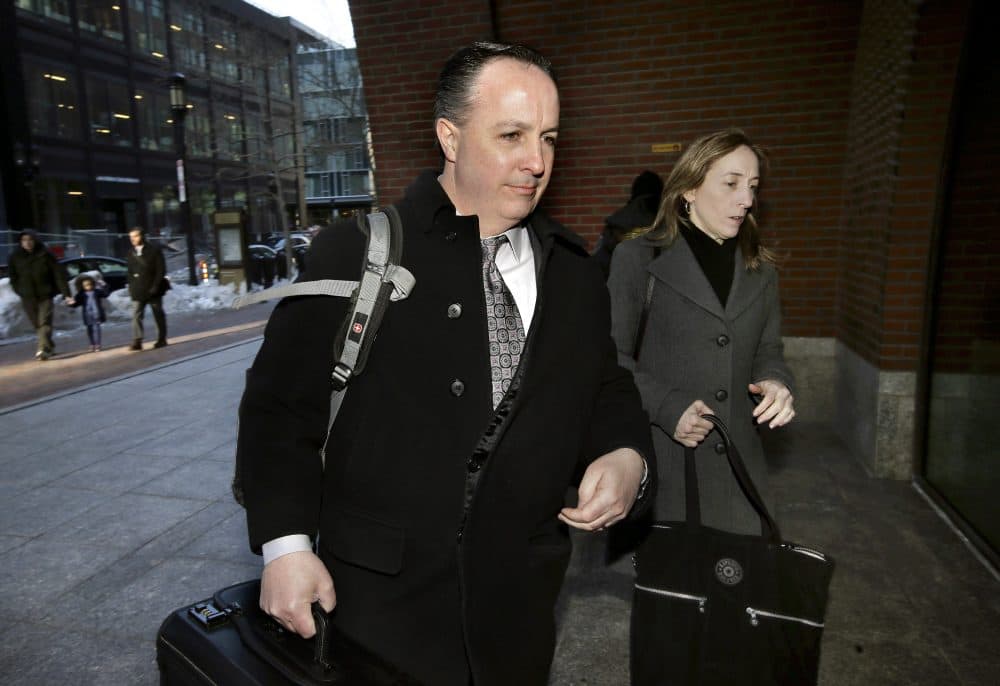 Barry Cadden arrives at the federal courthouse in Boston on Thursday for closing arguments in his trial. (Steven Senne/AP)