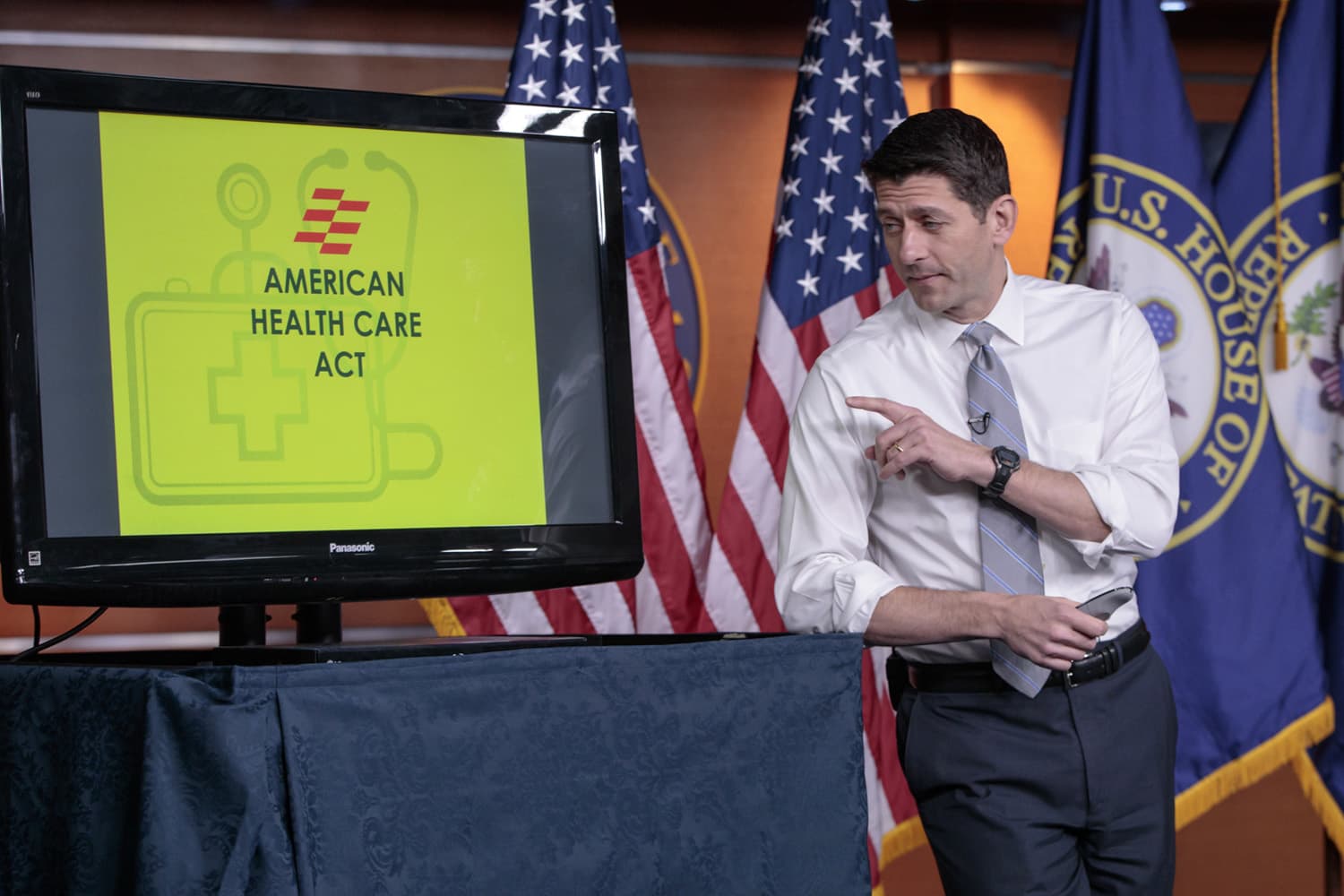 House Speaker Paul Ryan of Wis. uses charts and graphs to make his case for the GOP's long-awaited plan to repeal and replace the Affordable Care Act.. (J. Scott Applewhite)