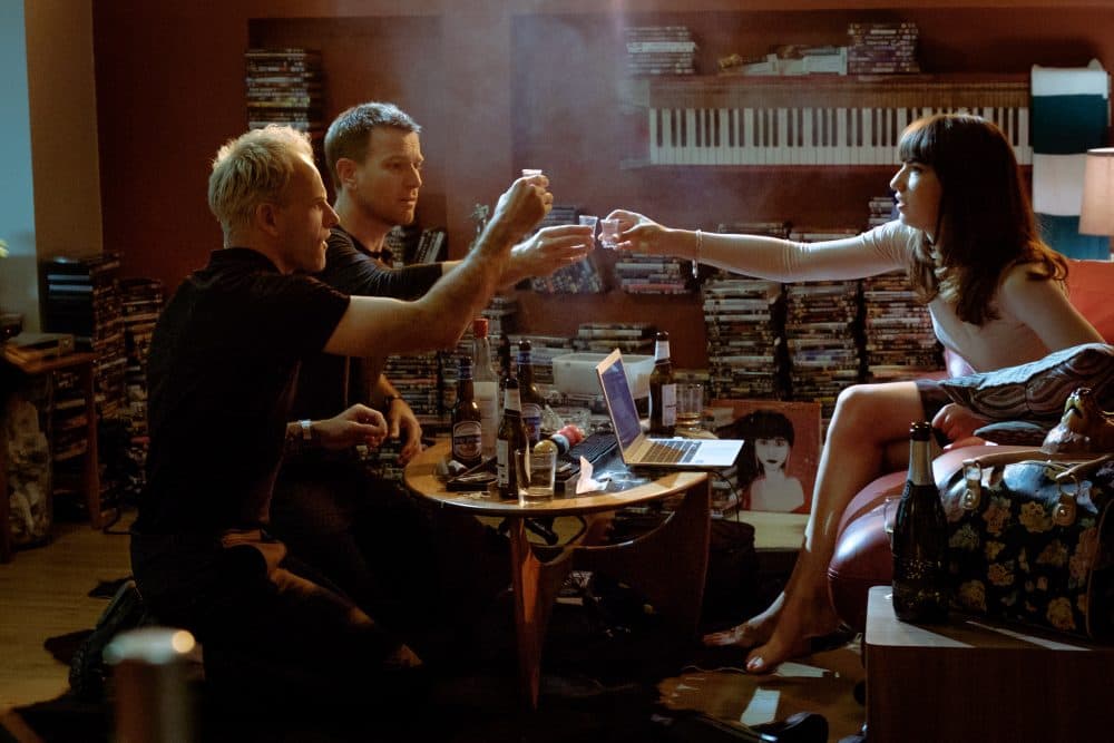Simon (Jonny Lee Miller), Mark (Ewan McGregor) and Veronika (Anjela Nedyalkova) drinking in Simon's flat in &quot;T2 Trainspotting.&quot; (Courtesy Jaap Buitendijk/CTMG Inc.)
