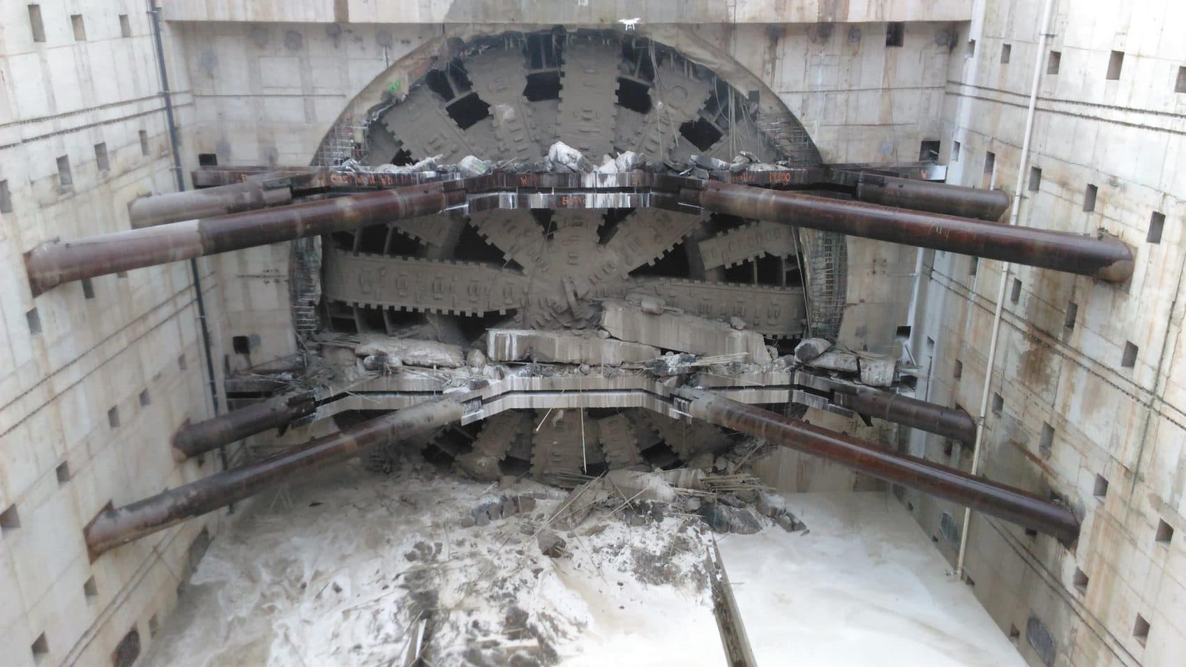Bertha's massive cutter head breaks through the final barrier. (Kate Walters/KUOW)