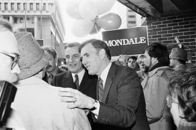 Former Boston Mayor Ray Flynn with 1984 presidential candidate Walter Mondale. (Sean Kardon/AP)