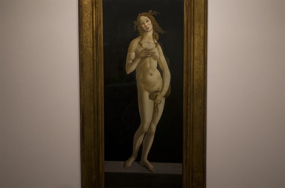 A major traveling exhibition, now at the MFA in Boston, tells the story of Renaissance artist Sandro Botticelli. &quot;Venus,&quot; pictured here, is the centerpiece of the show. (Jesse Costa/WBUR)