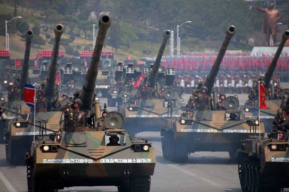This April 15, 2017 picture released from North Korea's official Korean Central News Agency (KCNA) on April 16, 2017, shows Korean People's howitzers being displayed during a military parade in Pyongyang marking the 105th anniversary of the birth of late North Korean leader Kim Il-Sung. (STR/AFP/Getty Images)