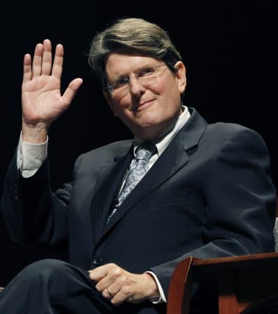 Robert Massie waves as he is introduced in Lowell, Mass. Tuesday, Oct. 4, 2011 during a debate for the U.S. Senate seat then-held by Republican Scott Brown. (Elise Amendola/AP)