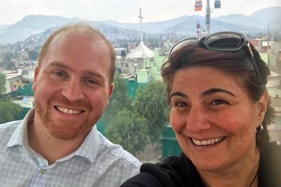 Here &amp; Now's Jeremy Hobson on the aerial tram in Ecatepec, with NPR's Carrie Kahn. (Courtesy Carrie Kahn)