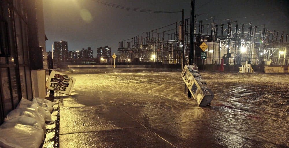 Streets around a Con Edison substation are flooded as the East River overflows in Brooklyn, as Hurricane Sandy moves through the area on Oct. 29, 2012. (Bebeto Matthews/AP)