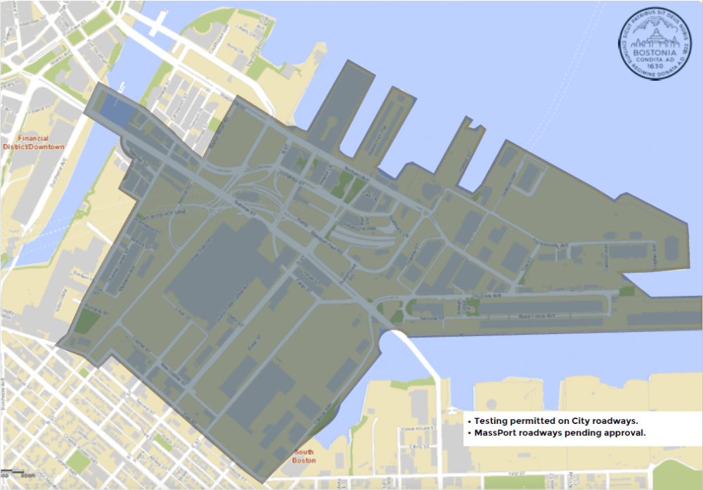 The expanded autonomous vehicle testing area for nuTonomy. (Courtesy city of Boston)