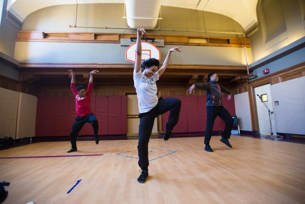 Belen Pereyra dancing at her former school, the Boston Arts Academy. (Courtesy Robert Torres/Celebrity Series)