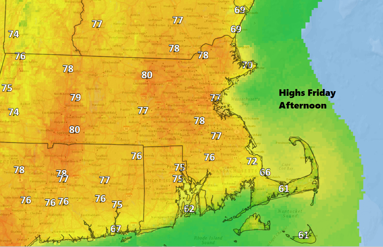 It will be quite warm later Friday with developing sunshine. (Dave Epstein/WBUR)