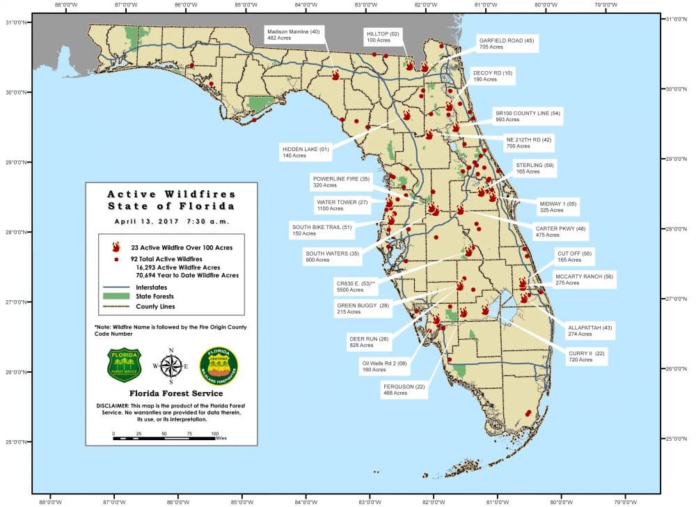 Active wildfires in Florida. (Courtesy Florida Forest Service)