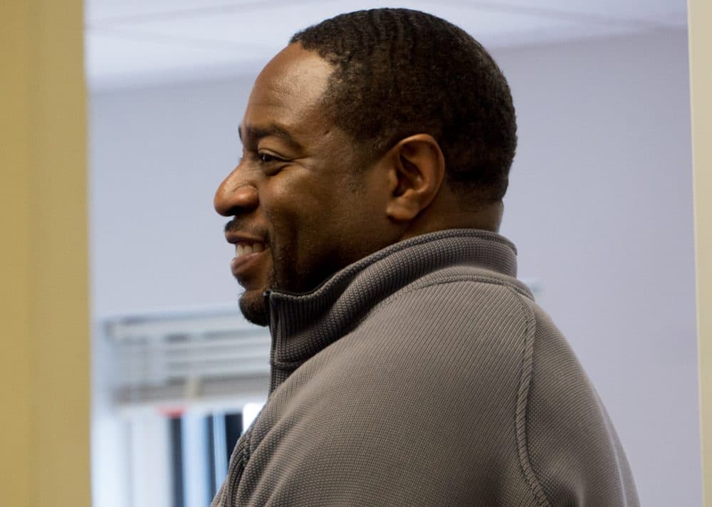 Adrian Mims looks on during a Calculus Project session. (Max Larkin/WBUR)