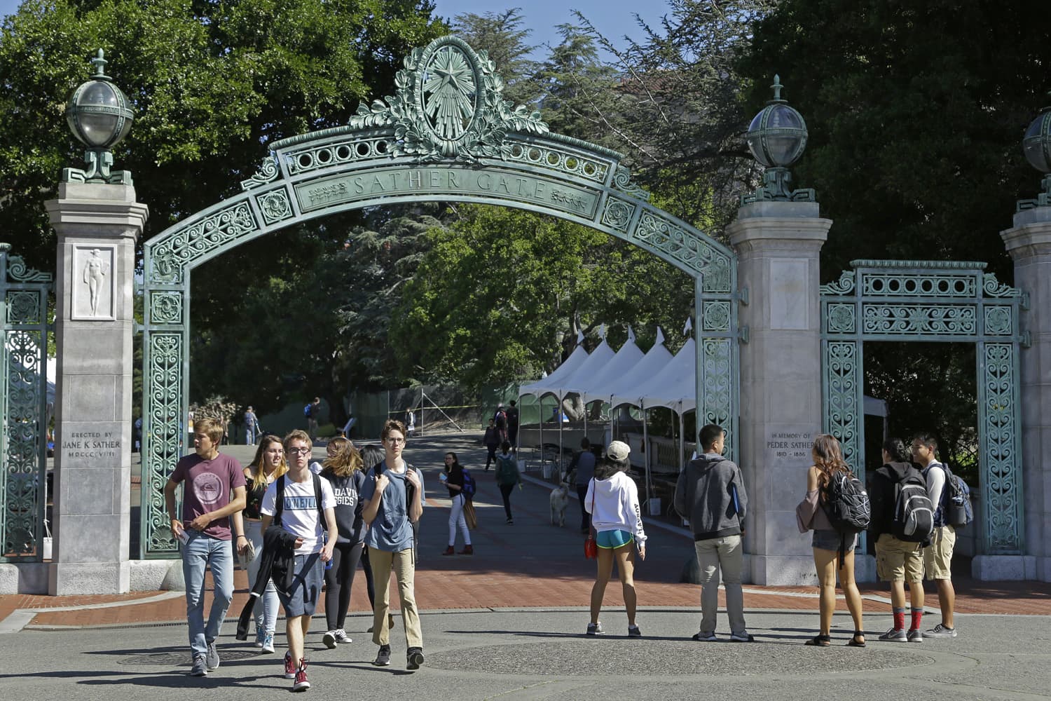 Students walk past Sather Gate on the University of California at Berkeley campus on Friday, April 21, 2017, in Berkeley, Calif. (Ben Margot/AP)