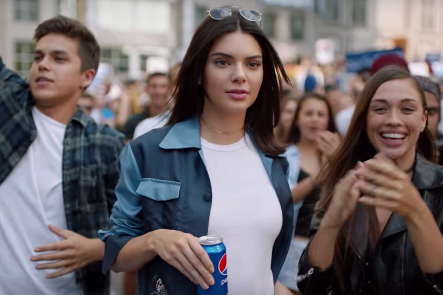 Kendall Jenner appears in a still from a controversial advertisement for Pepsi, which the company pulled after widespread criticism of the ad's content. (Pepsi) 