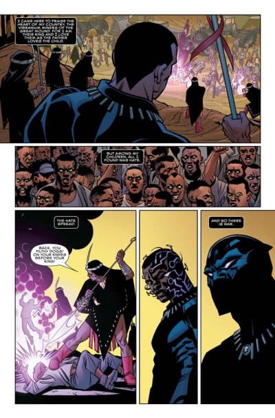 A page from the 2016 comic book series of the Black Panther, written by Ta-Nehisi Coates, winner of the National Book Award.