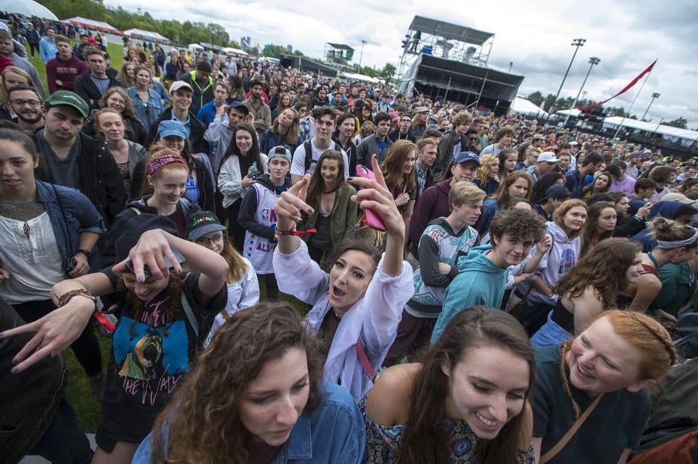 Fans at Boston Calling watching Boston area band Vundabar. (Jesse Costa/WBUR)