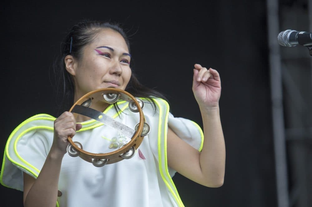 Satomi Matsuzaki, of Deerhoof, performing Friday afternoon. (Jesse Costa/WBUR)