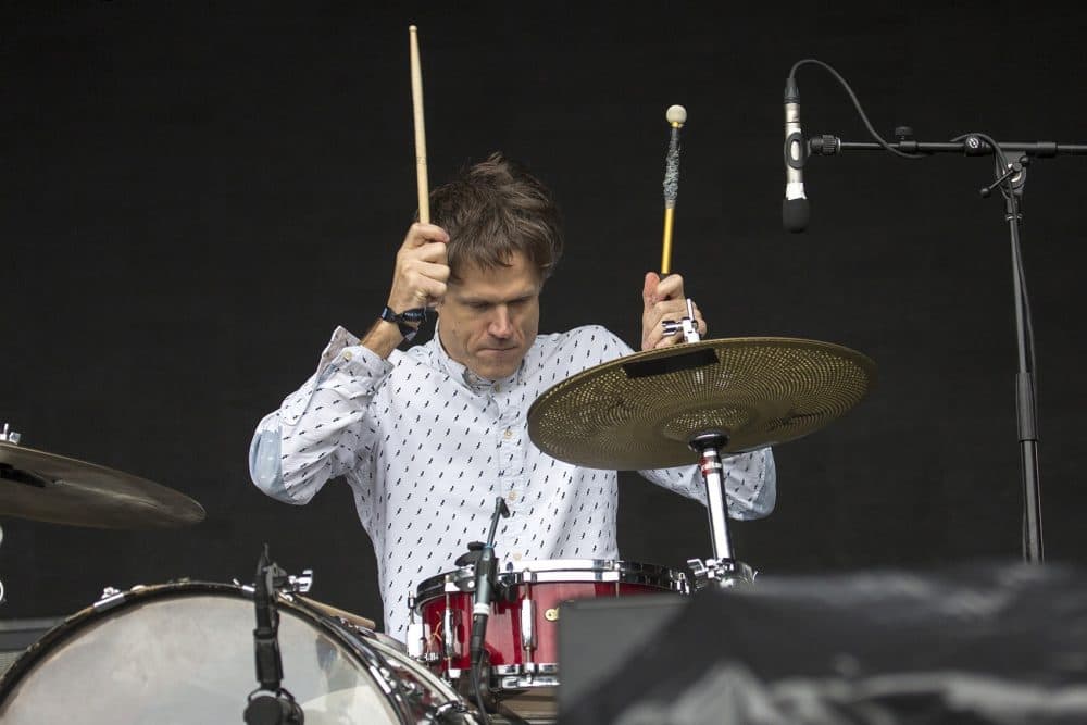 Deerhoof's Greg Saunier performing at Boston Calling. (Jesse Costa/WBUR)