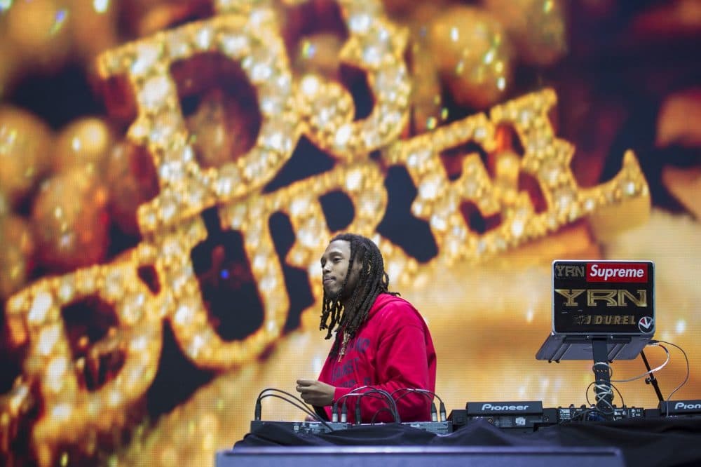 DJ Durel of Migos gets the crowd warmed up at Boston Calling. Migos was a last minute add after Solange canceled. (Jesse Costa/WBUR)