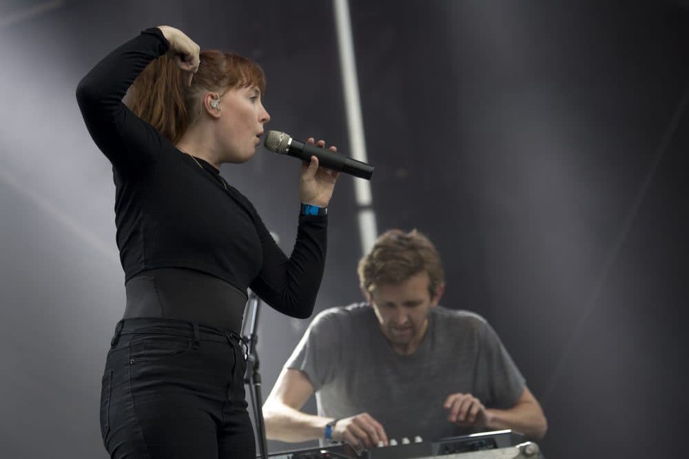 Amelia Meath and Nick Sanborn of North Carolina band Sylvan Esso. (Jesse Costa/WBUR)