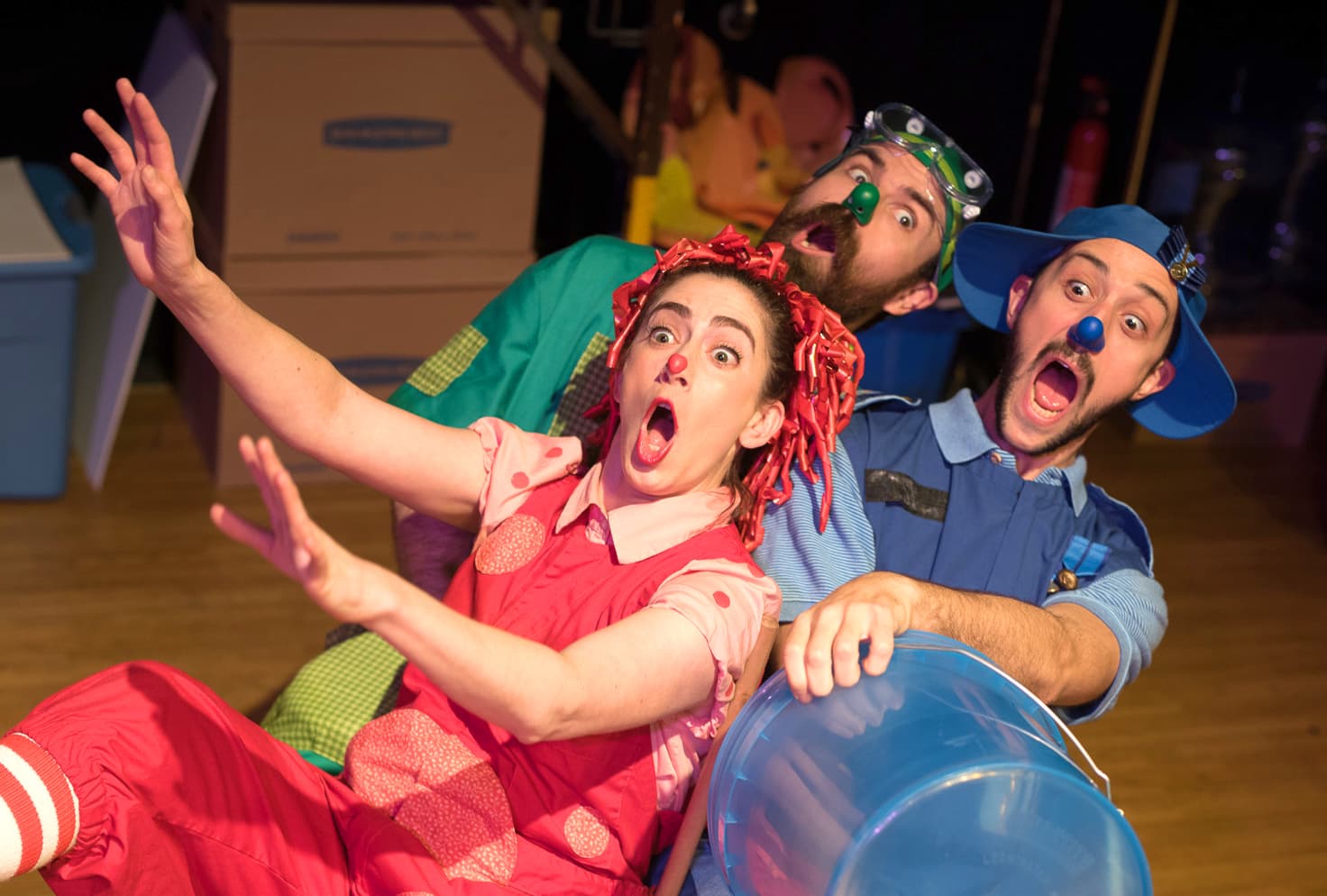 Rebecca Lehrhoff as Ruffles, Glen Moore as Poodge and Jesse Garlick as Marco. (Courtesy Chris McIntosh)