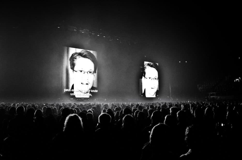 Jarre's show in Paris where Edward Snowden made a gust appearance. (Courtesy Eric Cornic)