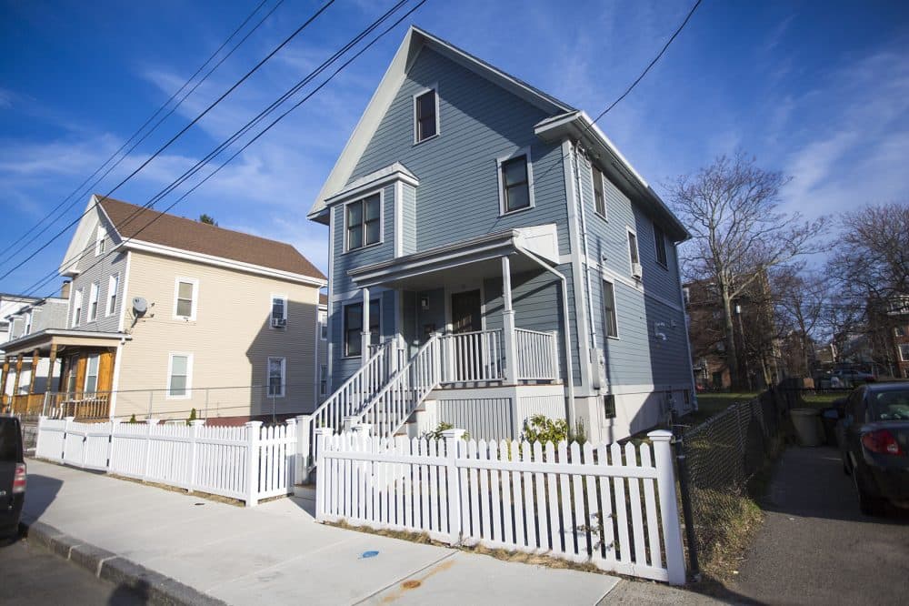 The latest single family house to be built by the Dudley Street Neighborhood Initiative's community land trust on North Avenue. (Jesse Costa/WBUR)