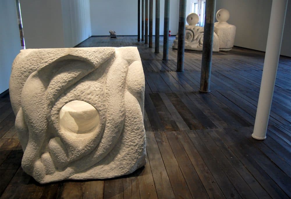 Stone sculptures by Louise Bourgeois at MASS MoCA. (Greg Cook/WBUR)