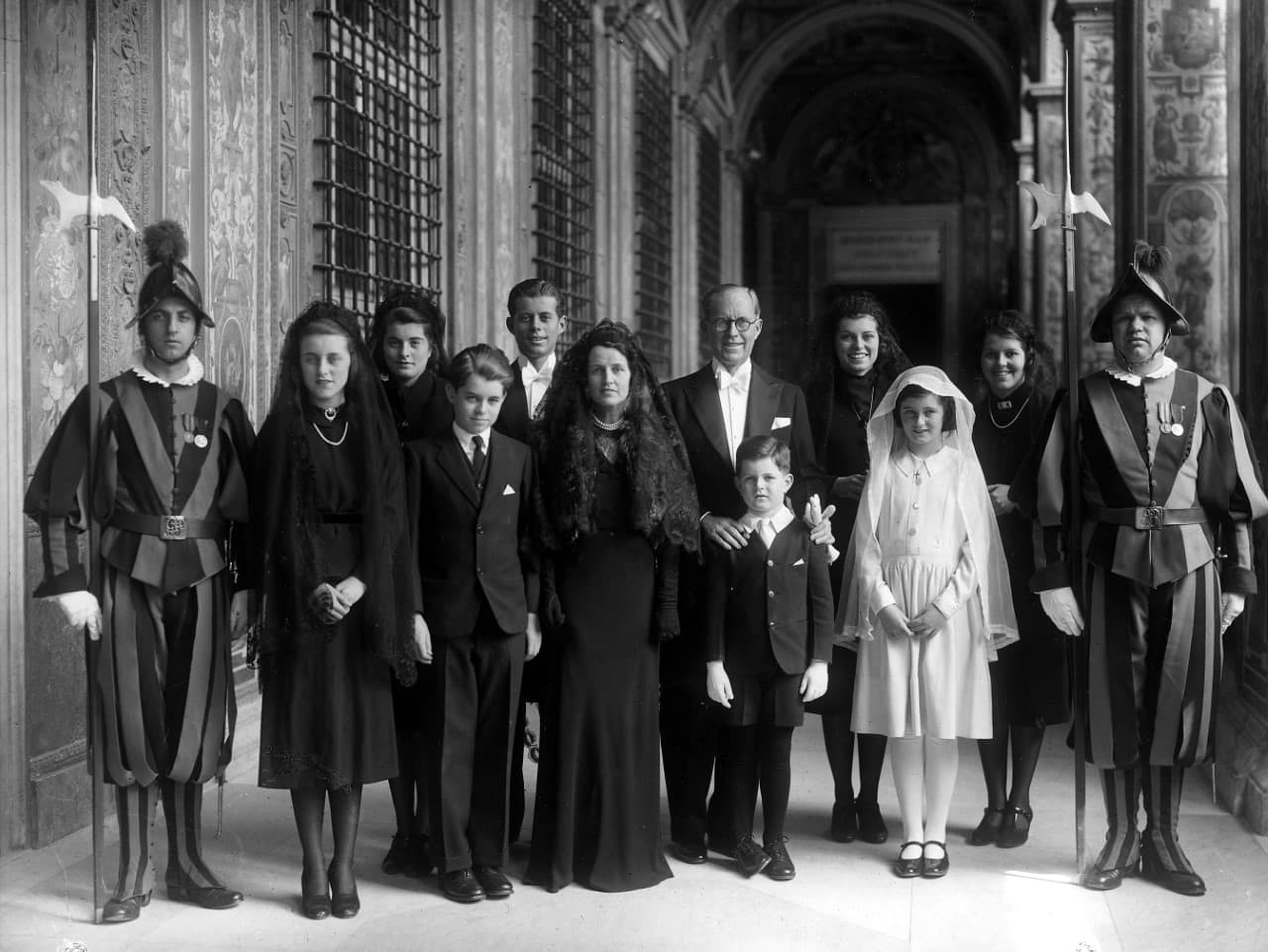 The Kennedy family at the Vatican after the Coronation of Pope Pius XII, March 12, 1939. (Courtesy John F. Kennedy Presidential Library)