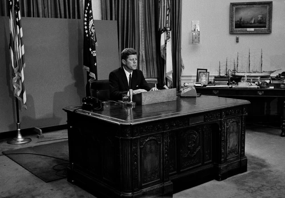 JFK makes a TV broadcast on civil rights in the White House on June 11, 1963. His talk climaxed a day during which Alabama Gov. George Wallace defied a federal court order to admit two black students to the University of Alabama at Tuscaloosa. (Charles Gorry/AP)