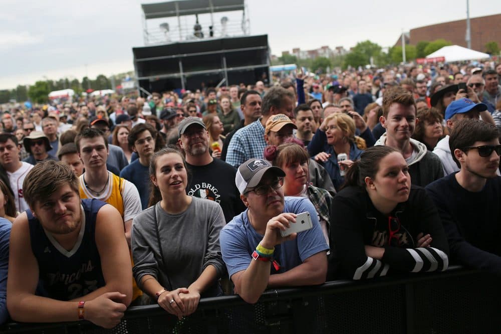 The crowd listens on Sunday. (Hadley Green for WBUR)