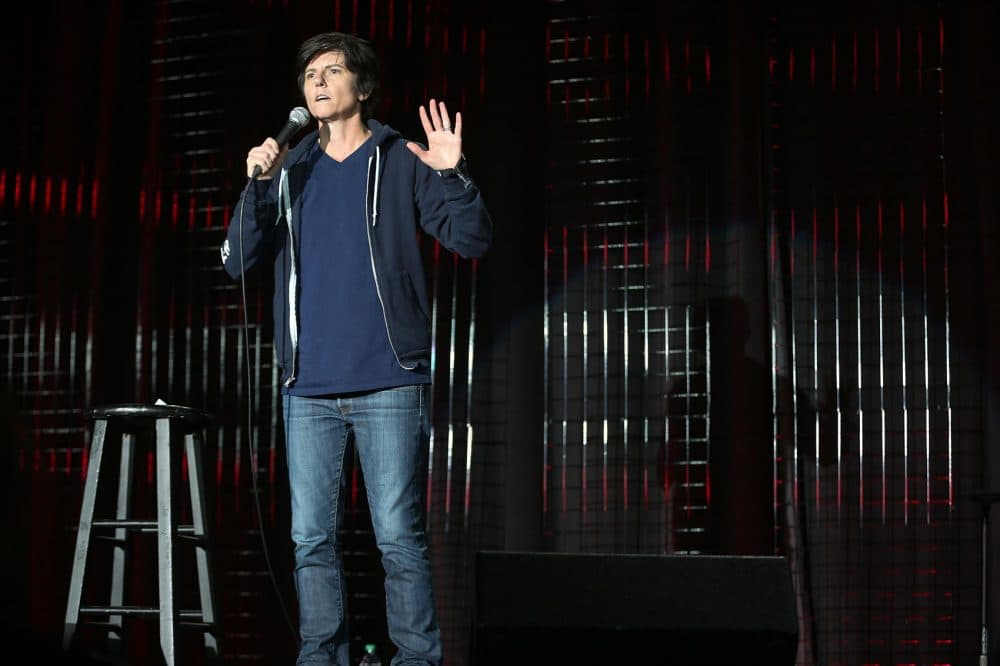 Tig Notaro performs standup at Boston Calling's comedy stage. (Hadley Green for WBUR)