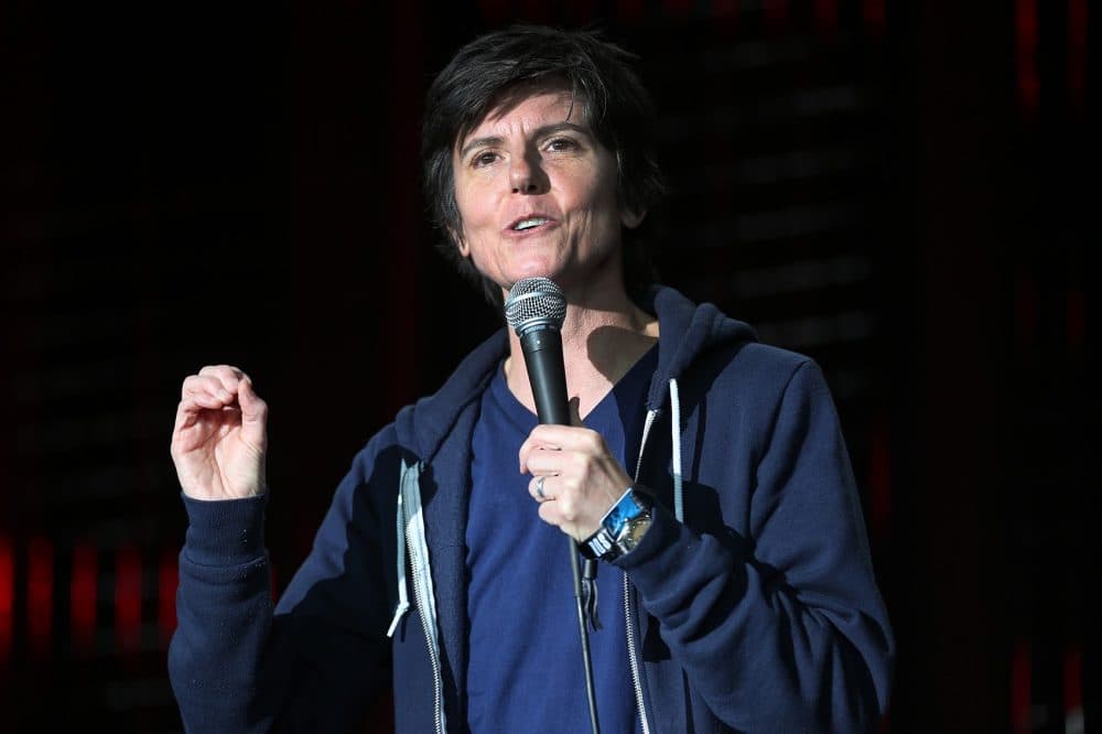 Tig Notaro performs standup at Boston Calling's comedy stage. (Hadley Green for WBUR)